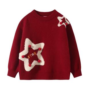 【蜜蜂惊喜社】植木童装 儿童年服毛衣 男女童红色毛衣加厚