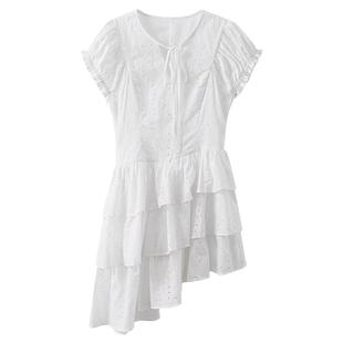 【清仓秒杀】夏韩系裙子气质小个子不规则小众独特白色拼接连衣裙