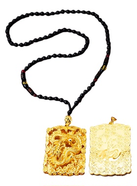 国潮宫廷风沙金龙牌项链