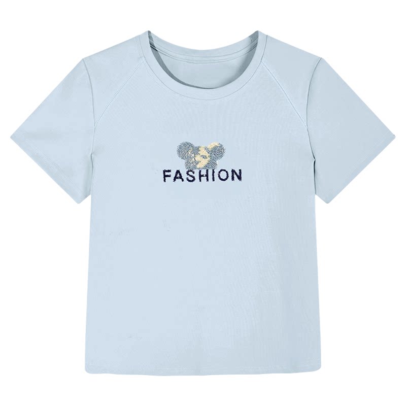 正肩圆领短袖t恤女时尚百搭体恤