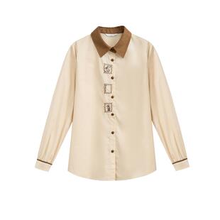 紫涵复古撞色翻领长袖衬衫女春秋季新款英伦学院风小个子复古上衣