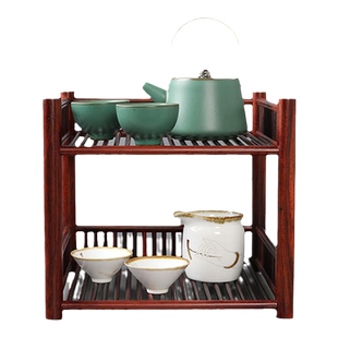 大红酸枝桌面双层防尘置物架红木茶具茶杯客厅收纳架茶棚架茶道架