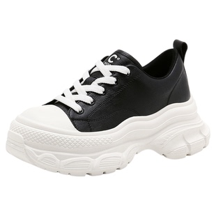 千百度休闲鞋女新款厚底松糕增高时尚小白鞋百搭皮面轻便真皮女鞋