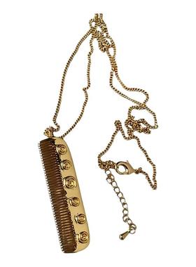 壁画金色小梳子项链铜镀金吊坠