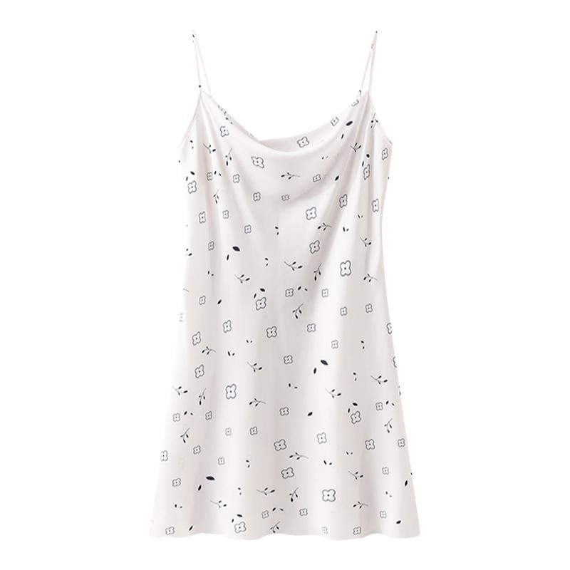 缎面冰丝吊带睡裙女夏季新款性感睡衣雪纺印花短裙萝莉家居服薄款