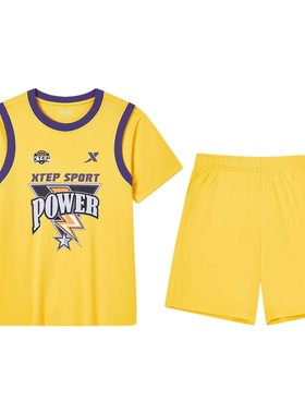 特步童装儿童篮球服速干套装夏季新款男童运动服假两件球衣两件套