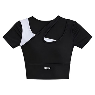 网红薄款健身服女夏大码短袖运动跑步健身房专用带胸垫瑜伽上衣