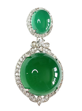 冰种翡翠色祖母绿镶宝石戒指挂坠