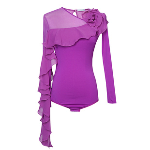 扉姿摩登舞蹈服女秋季新款长袖国标舞洋气飘逸荷叶边跳舞上衣1340