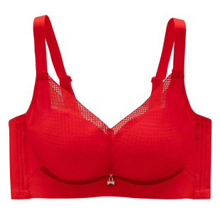 大红色本命年内衣女聚拢性感蕾丝中厚款文胸无钢圈小胸罩冬季上托