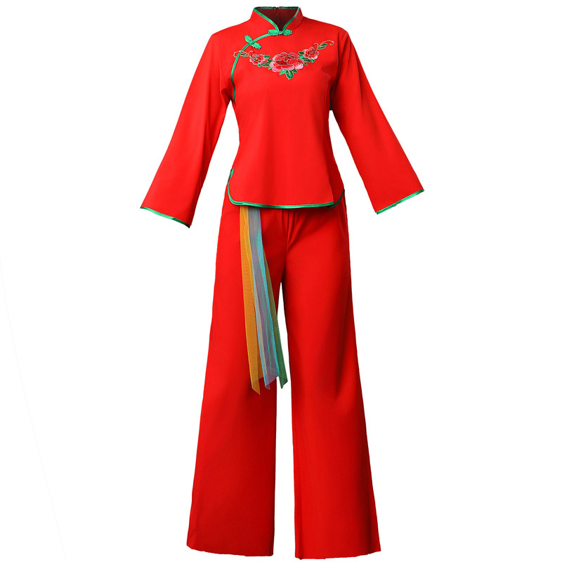 新款秧歌服女套装中老年扇子舞蹈演出服腰鼓队喜庆表演广场舞服装