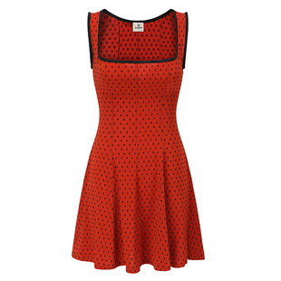 b.Fleurs红色法式复古波点夏季新款连衣裙女小个子显瘦a字吊带裙