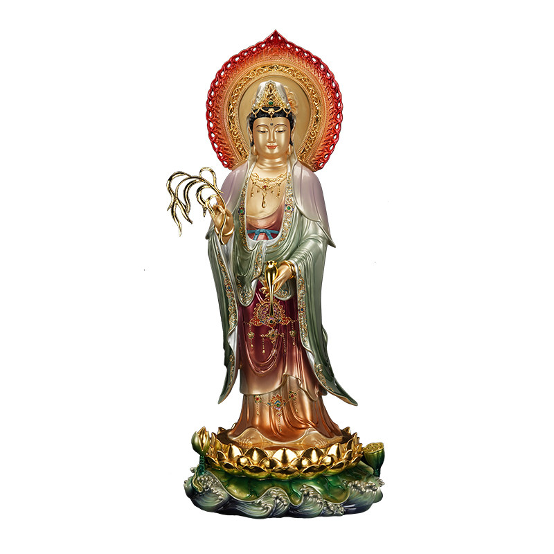 中式黄铜手工彩绘三圣佛像摆件