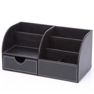 多功能皮革笔筒名片盒办公商务桌面收纳盒时尚创意化妆品文具收纳