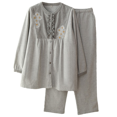 高级感纯棉磨毛睡衣女秋冬季2025新款防凸点刺绣可外穿家居服套装