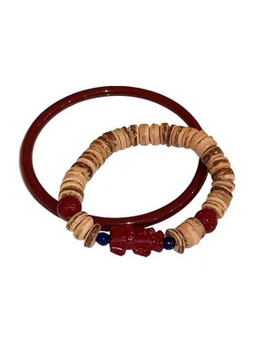 新中式椰壳朱砂串珠手镯套装ins小众设计感复古气质百搭古风手饰