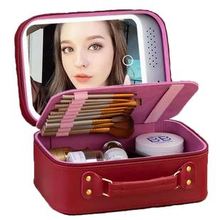 带灯桌面收纳盒化妆包便携化妆箱2023新款充电大镜子出差旅行彩妆