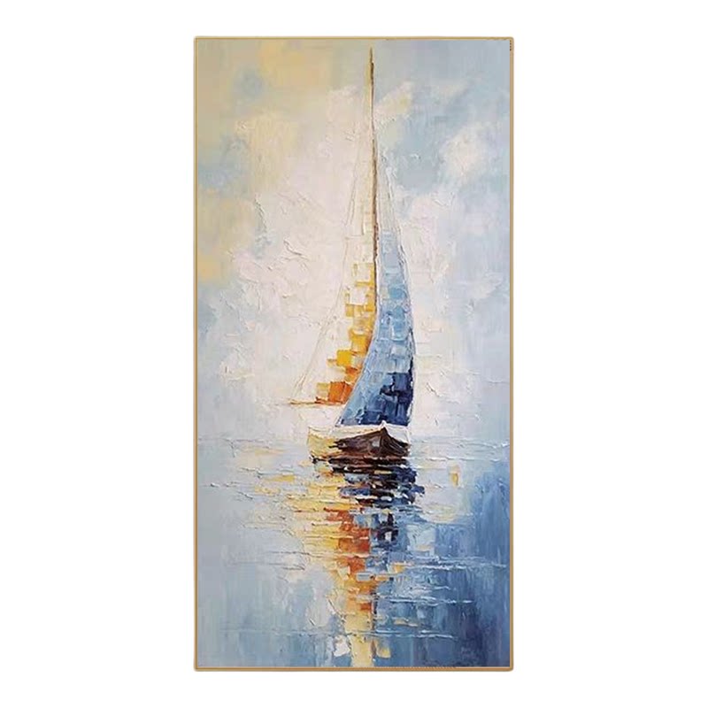 白鹿艺术手绘油画一帆风顺海景画