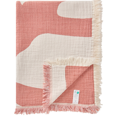 Lexington棉珊瑚粉提花毯子纯棉蓝白条纹毯沙发盖毯办公室午休毯