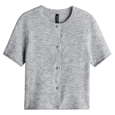 HM女装毛针织衫2025秋新款浅秋系穿搭细密针织短袖开衫1271644