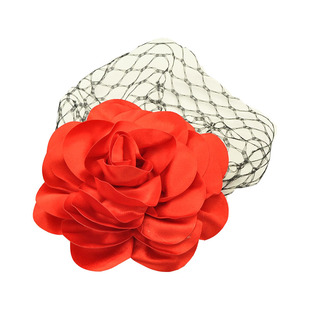 Vintage古董帽饰网纱面纱大玫瑰花朵小礼帽复古写真宴会发饰头饰