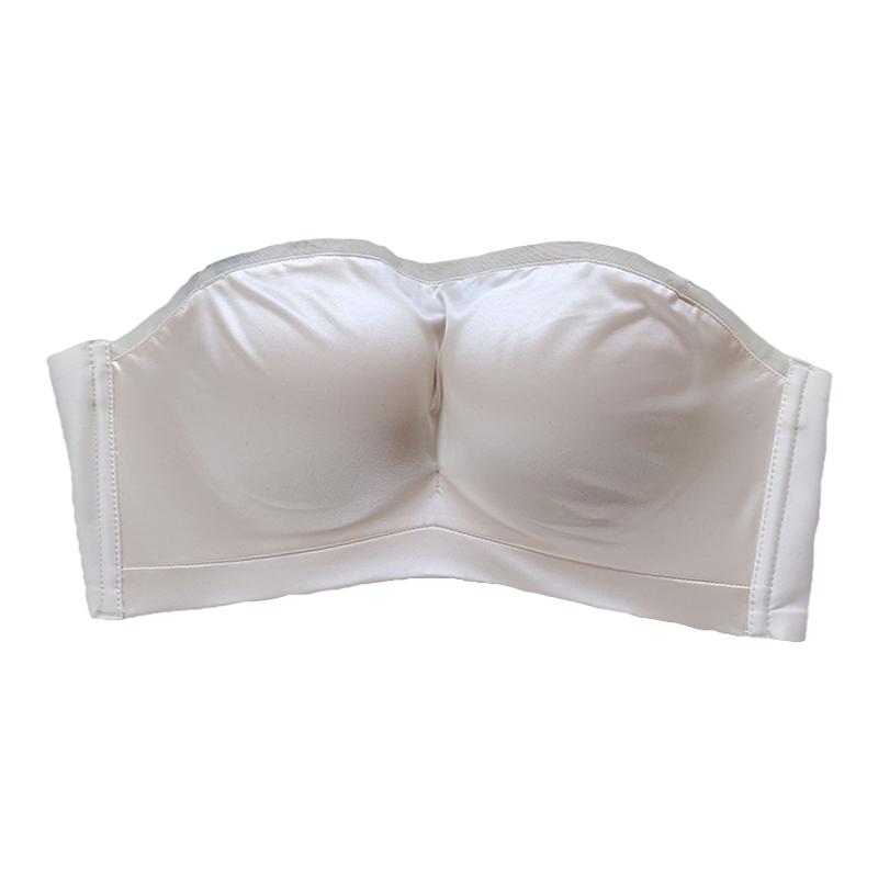 夏季小胸AB杯聚拢光面无钢圈文胸抹胸厚礼服杯无肩带防滑内衣百搭
