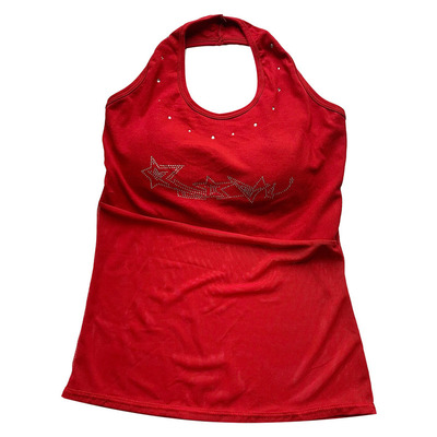 纯欲风性感红色网纱挂脖背心女