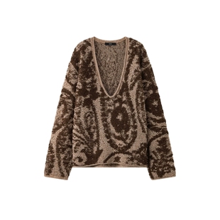 【ICE DUST】hug 2026早春双色提花慵懒感深V毛绒套头毛衣icedust