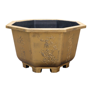 八角形大花盆加厚加大树脂仿古铜塑料花盆特大号果树荷花睡莲盆缸