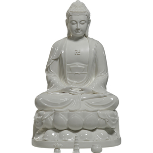 微美陶瓷12至19寸坐古莲阿弥陀佛药师佛三宝如来家用供奉居家摆件