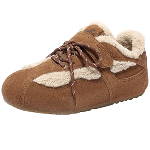 森达小太阳毛毛鞋女25冬新款舒适保暖加绒棉鞋复古平底户外雪地靴