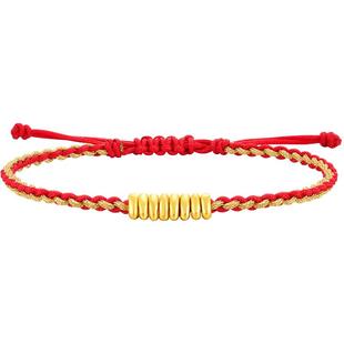 周大福钱币金珠盘缠碎金子红绳本命年足金黄金配绳