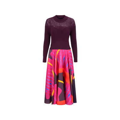 MARYLING圆领印花针梭连衣裙