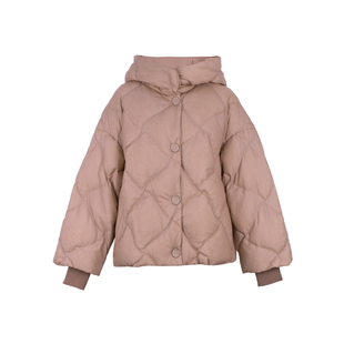 素芭菱形格绗线连帽羽绒服女冬季立体饱满时尚简约保暖外套SS0862