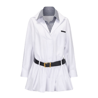 田曦薇同款海军风假两件衬衫裙