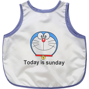 宝宝卡通纯棉防水围兜儿童无袖吃饭反穿衣婴儿洗漱刷牙罩衣轻薄夏