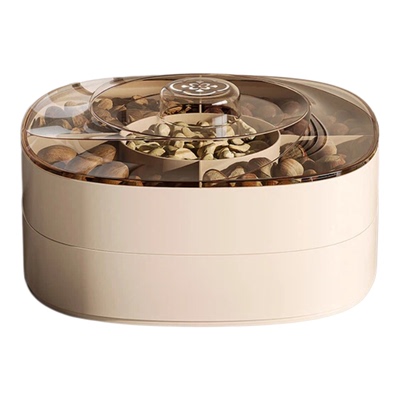 居家家大容量防尘带盖分格坚果盘