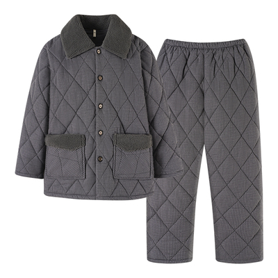 猫人睡衣男冬三层加厚加绒纯棉珊瑚绒夹棉中老年人爸爸爷爷家居服