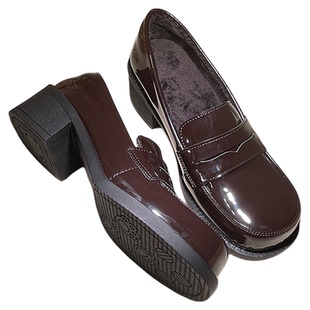 榛果小熊原创冬款JK制服学院鞋方头鞋中低跟加绒日系中口单鞋