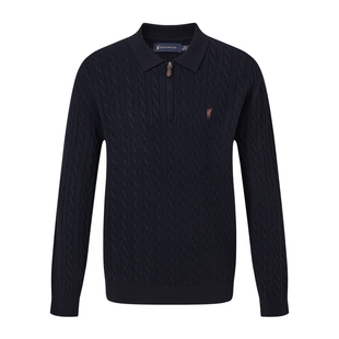 POLOWALK男式针织衫2025秋季新品翻领修身版绞花针织套头休闲上衣