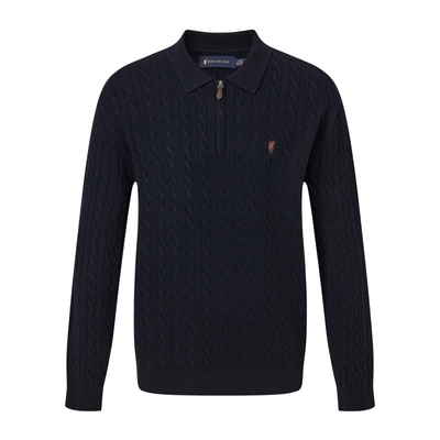 POLOWALK男式针织衫2025秋季新品翻领修身版绞花针织套头休闲上衣