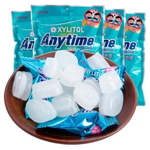 韩国进口乐天Anytime三层夹心牛奶薄荷糖清凉混合水果硬糖果零食