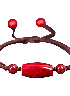 朱砂原石天然桶珠红绳编织男女