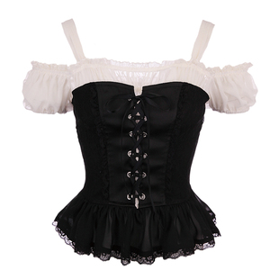 莉摩Bobon21黑天鹅 复古名伶古董芭蕾显瘦假两件胸衣雪纺衫TB2250