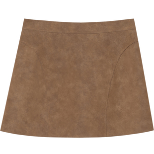 麂皮绒半身裙女高腰A字简约拼接设计感修身显瘦百搭复古气质短裙