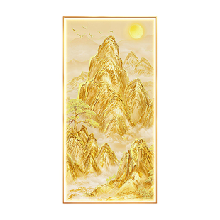 日照金山玄关装饰画入户鎏金浮雕山水画轻奢高级感壁灯画过道挂画