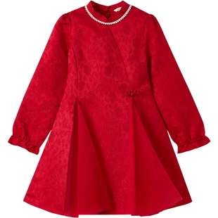 eland kids衣恋童装女童连衣裙春秋中国风立领中式甜美裙子演出服