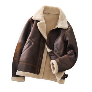 皮毛一体男士冬季大码加绒加厚皮衣飞行员夹克男机车服羊羔毛外套