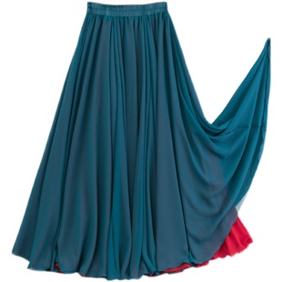 720度雪纺演出跳舞裙两面穿大摆12米广场舞蹈裙半身长裙仙沙滩裙