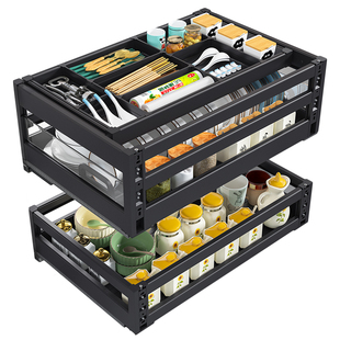 厨房橱柜铝合金拉篮双层抽屉式三层抽中抽放碗碟篮内置物收纳盘架